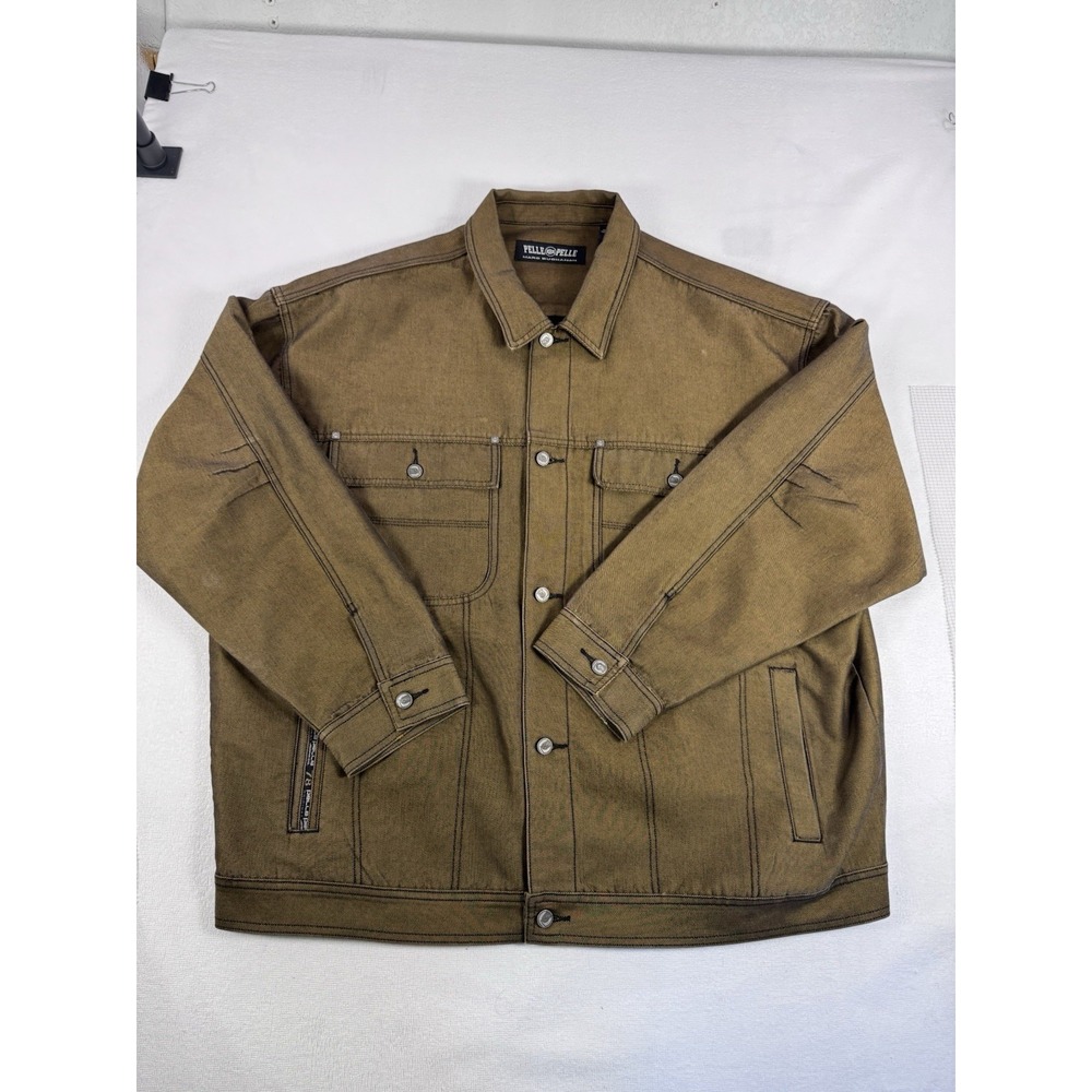 Pelle Pelle Mens XXXL Brown Denim Trucker Jacket Button Front Size 48 XDK11
